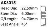 Alfa Romeo 955A7 Exhaust Valve AK6015 - Austral | Universal Auto Spares