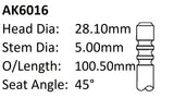 Fiat 169A4 Exhaust Valve AK6016 - Austral | Universal Auto Spares