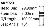 Audi Bdv Exhaust Valve AK6020 - Austral | Universal Auto Spares