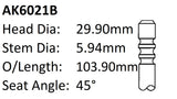 Volkswagen Agu 1.8LT 20V Exhaust Valve AK6021B - Austral | Universal Auto Spares