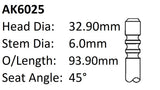 Volkswagen Ayd Bfs Exhaust Valve AK6025 - Austral | Universal Auto Spares