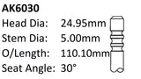 Volkswagen Czca 1.4L Exhaust Valve AK6030 - Austral | Universal Auto Spares