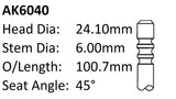 Audi Bau 2.5LTDI Exhaust Valve AK6040 - Austral | Universal Auto Spares
