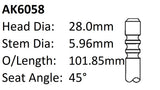 Volkswagen Bvy Exhaust Valve AK6058 - Austral | Universal Auto Spares