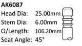 Ford Azba 2.0LCRDI Exhaust Valve AK6087 - Austral | Universal Auto Spares