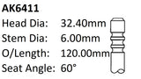 Fiat F1CE0481D Exhaust Valve AK6411 - Austral | Universal Auto Spares