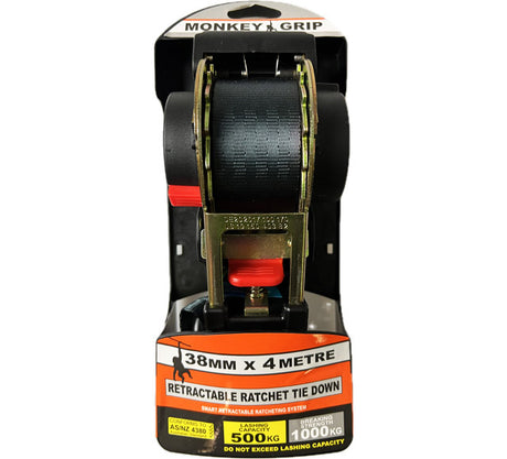 Auto Ratchet Tie Down 38mm x 4.0M 500KG 1PC - Monkey Grip