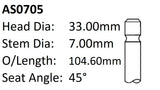 Holden C12NZ C14NZ Int Valve AS0705 - Austral | Universal Auto Spares