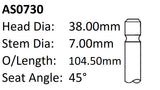 Holden C14SE Int Valve AS0730 - Austral | Universal Auto Spares
