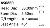 Honda B16A2 16V Int Valve AS0860 - Austral | Universal Auto Spares