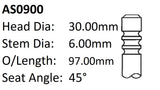 Ford Fiesta 16V Int Valve AS0900 - Austral | Universal Auto Spares