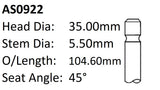 Ford Aodb Int Valve AS0922 - Austral | Universal Auto Spares