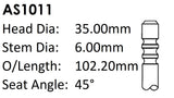 Alfa Romeo 939A5 Int Valve AS1011 - Austral | Universal Auto Spares