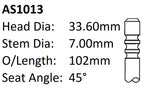 Alfa Romeo 324.01 324.05 Int Valve AS1013 - Austral | Universal Auto Spares