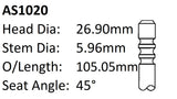 Volkswagen Agu Int Valve AS1020 - Austral | Universal Auto Spares