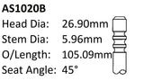 Volkswagen Agu Int Valve AS1020B - Austral | Universal Auto Spares