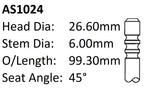 Volkswagen Cayb Cayc Int Valve AS1024 - Austral | Universal Auto Spares