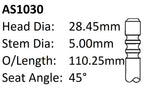 Volkswagen Czca 1.4L Int Valve AS1030 - Austral | Universal Auto Spares
