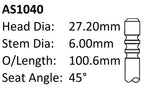 Audi Bau 2.5LTDI Int Valve AS1040 - Austral | Universal Auto Spares