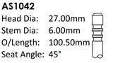 Audi Ake 2.5LTDI Int Valve AS1042 - Austral | Universal Auto Spares
