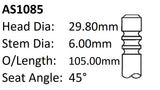Ford Azba 2.0LCRDI Int Valve AS1085 - Austral | Universal Auto Spares