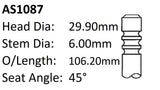 Ford Azba 2.0LCRDI Int Valve AS1087 - Austral | Universal Auto Spares
