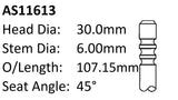 BMW 320I 520I DOHC 24V Int Valve AS11613 - Austral | Universal Auto Spares
