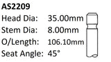 Holden 16JH Camira Int Valve AS2209 - Austral | Universal Auto Spares