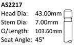Holden 18LE 20JD Int Valve AS2217 - Austral | Universal Auto Spares
