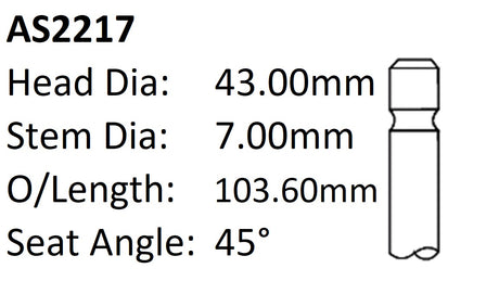 Holden 18LE 20JD Int Valve AS2217 - Austral | Universal Auto Spares