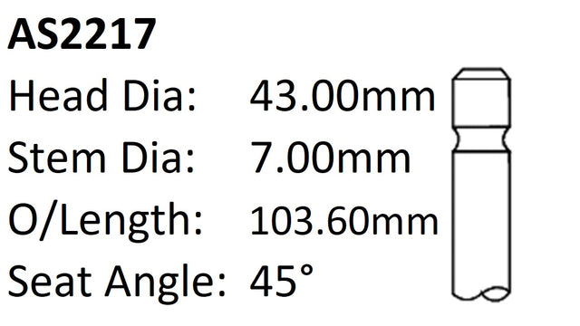 Holden 18LE 20JD Int Valve AS2217 - Austral | Universal Auto Spares