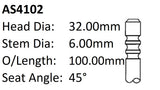 BMW N46B20B Int Valve AS4102 - Austral | Universal Auto Spares