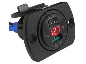 12/24V Switched USB Charger With Volt Gauge & Dust Cap - Voltflow