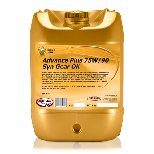 Advance Plus 75W/90 SYN Gear Oil - Hi-Tec Oils | Universal Auto Spares