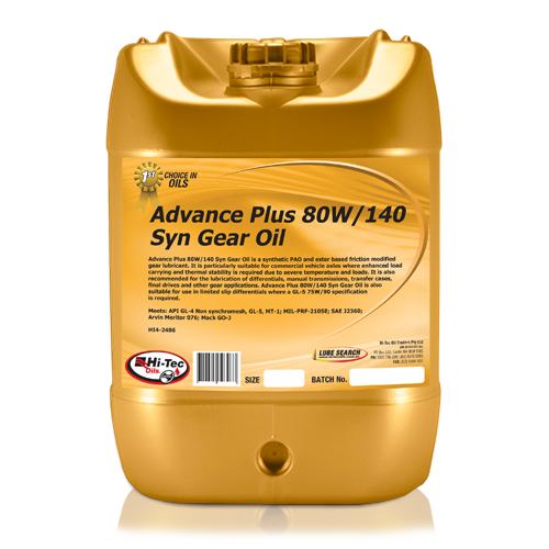 Advance Plus 80W/140 SYN Gear Oil - Hi-Tec Oils | Universal Auto Spares