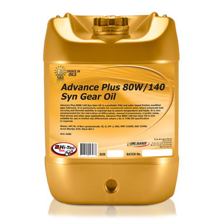 Advance Plus 80W/140 SYN Gear Oil - Hi-Tec Oils | Universal Auto Spares