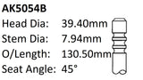 Chrysler Ezb 5.7L Exhaust Valve 130.5mm O/L AK5054B - Austral | Universal Auto Spares