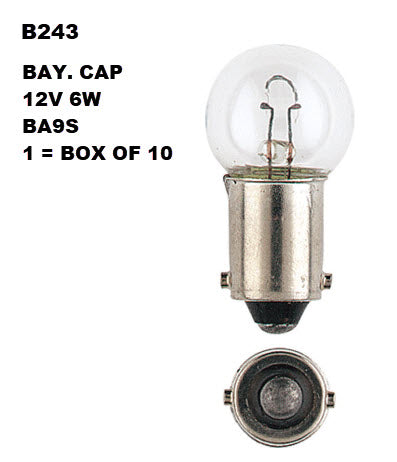 Bay. Cap 12V 6W BA9S 1 = Box OF 10 B243 - eXelite | Universal Auto Spares