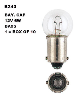 Bay. Cap 12V 6W BA9S 1 = Box OF 10 B243 - eXelite | Universal Auto Spares