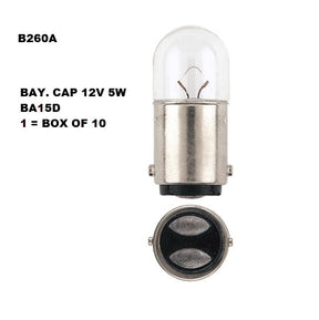 Bay. Cap 12V 5W BA15D 1 = Box OF 10 B260A - eXelite | Universal Auto Spares