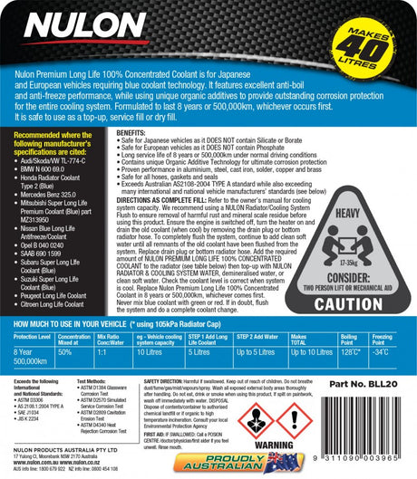 Blue Premium Long Life Coolant 100% Concentrate - Nulon | Universal Auto Spares