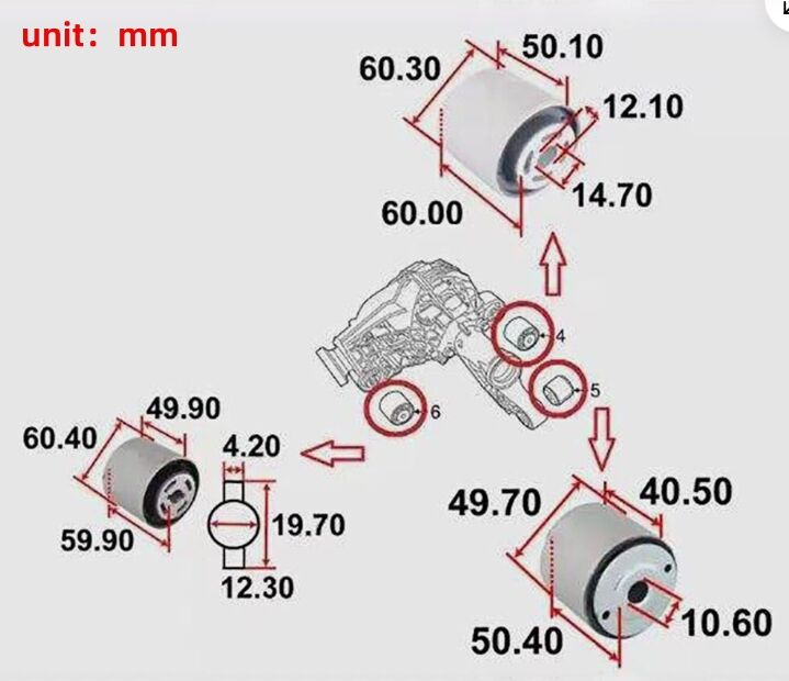 3 Pieces Rear Diff Mount Bush Fit For Jeep Grand Cherokee WK 2011-ON 52124994AB - Machter