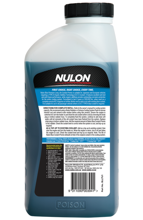 Blue Premium Long Life Coolant Premix - Nulon | Universal Auto Spares