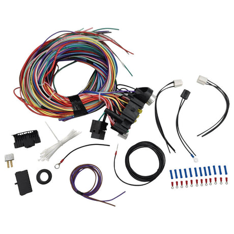 21 Circuit Wiring Harness Kit Extra Long Wires With 17 Fuses & Panel - Machter