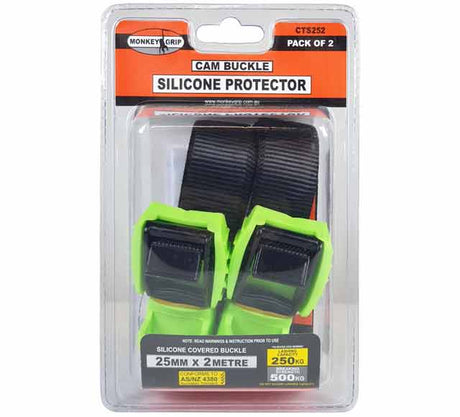 2 Piece Cam Buckle Tie Down 250KG 2M Capacity 25mm Webbing - Monkey Grip | Universal Auto Spares