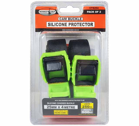 2 Piece Cam Buckle Strap with Silicone Protector 25mm x 4m 250kg - Monkey Grip | Universal Auto Spares