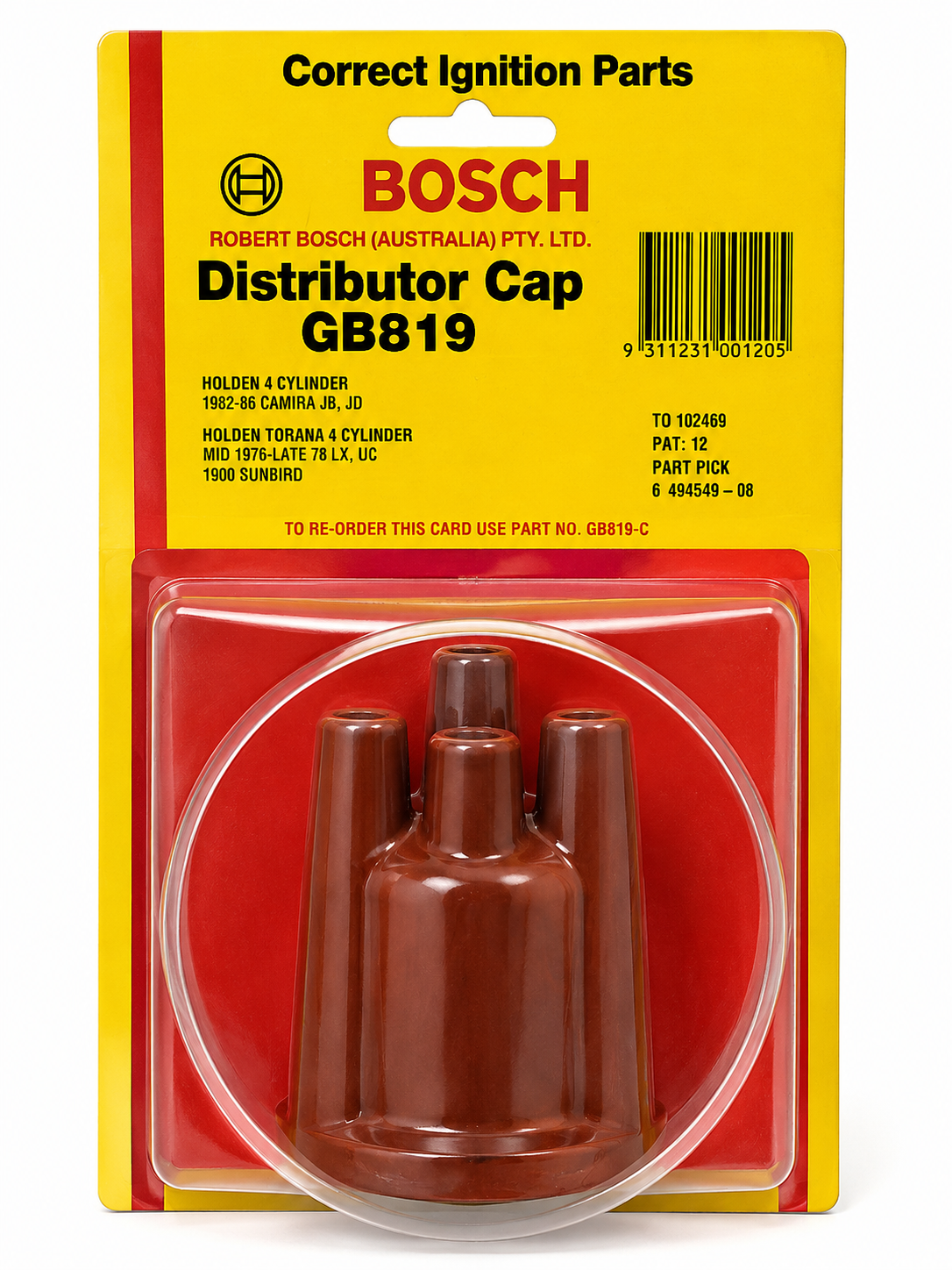 Distributor Cap Fits Holden EP401 GB819 - Bosch