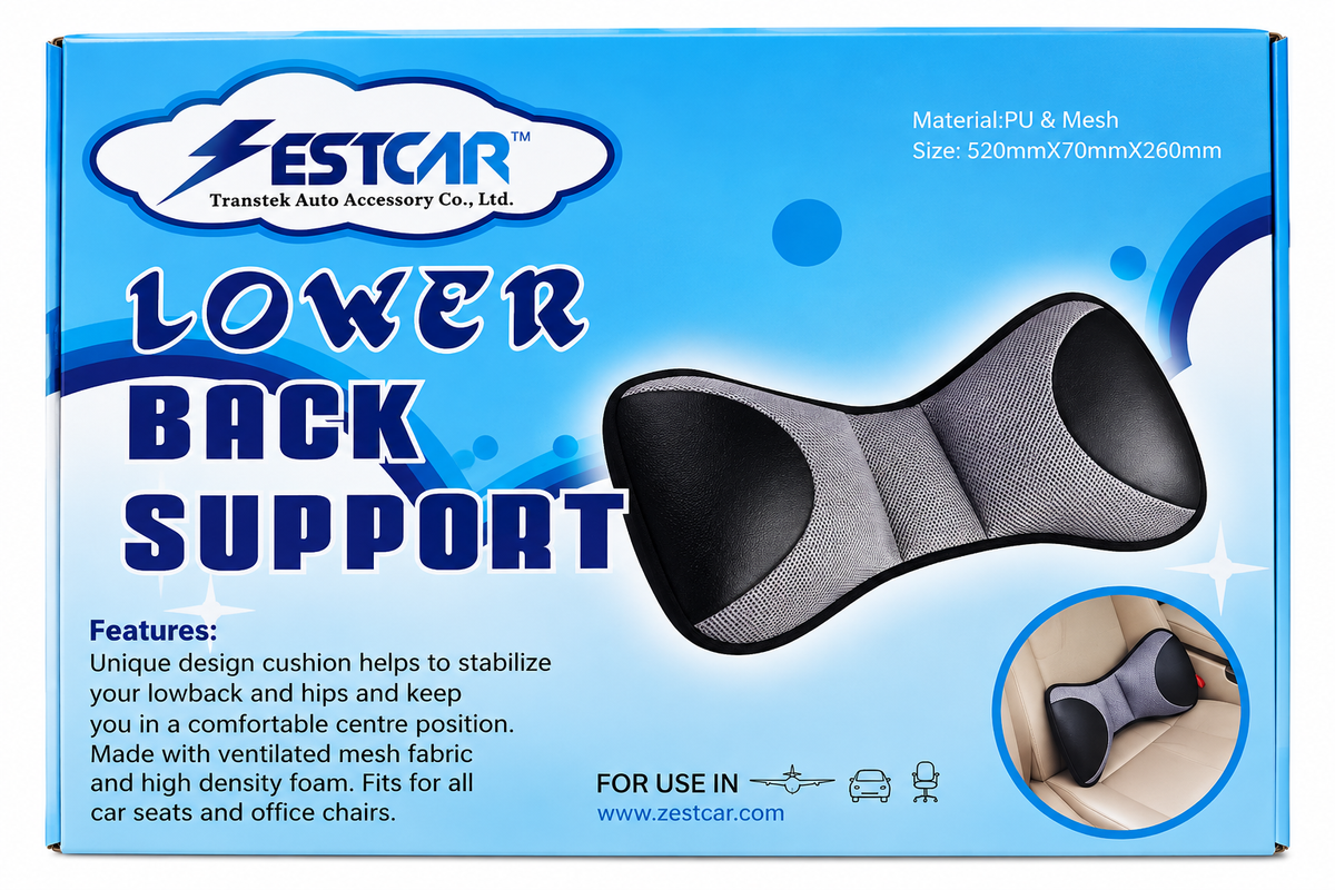 Grey Lower Back Support PU & Mesh - ZestCar