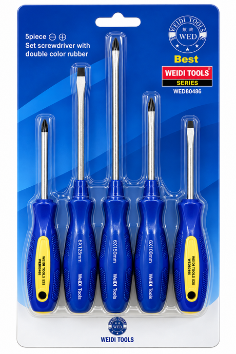 5 Pieces Set Screwdriver With Double Colour Rubber - Weldi Tools