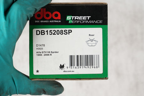 Sp Performance Brake Pads Alfa Gtv V6 Spider 1998 2006 Rear DB15208SP - DBA | Universal Auto Spares